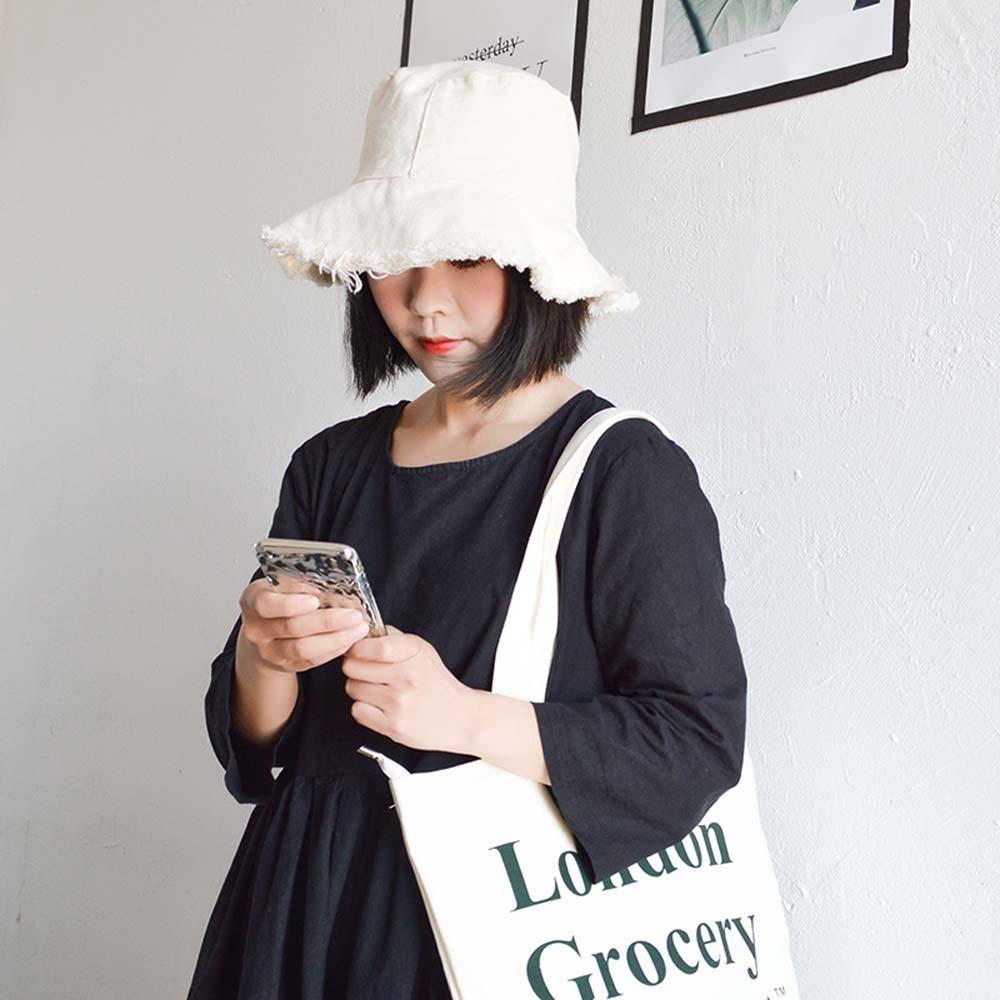 Foldable Raw Edge Fisherman Hat Sunshade Sun Protection Basin Cap Thin Bucket Hats  Women