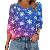 Women's Fashion Casual 3/4 Christmas Print Color Shirt Women's Round Neck Tops