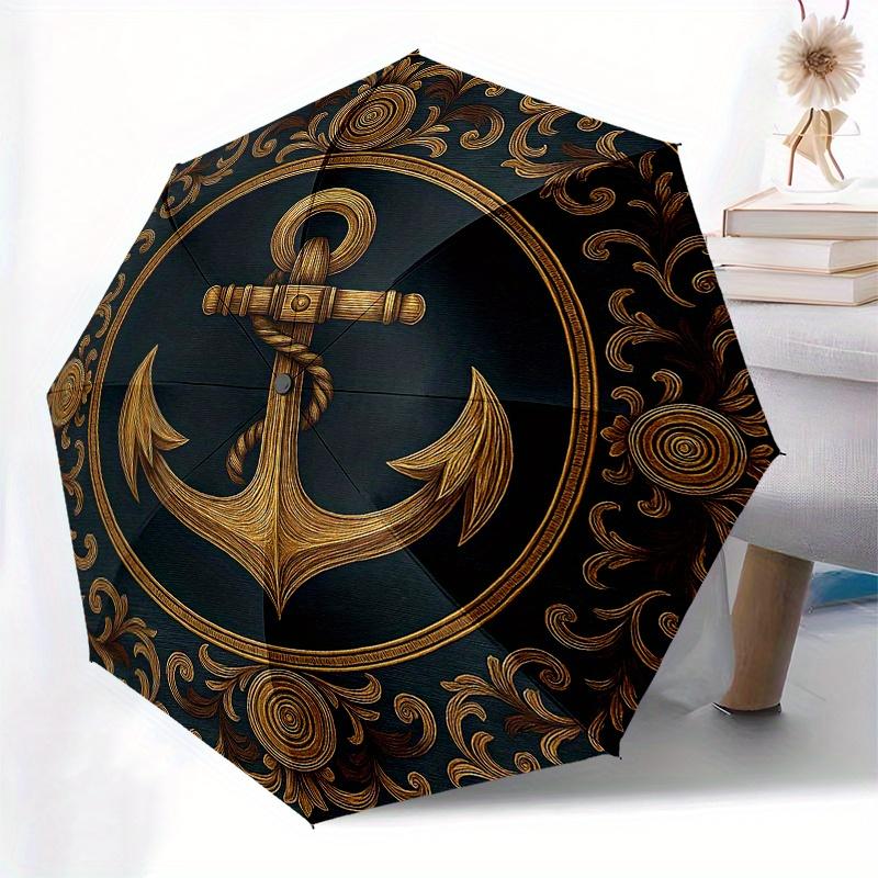 Nautical Anchor Decorative Plate - Maritime Theme WallArtUmbrella, Portable 3-Fold Compact Umbrella for Men & Women Gift