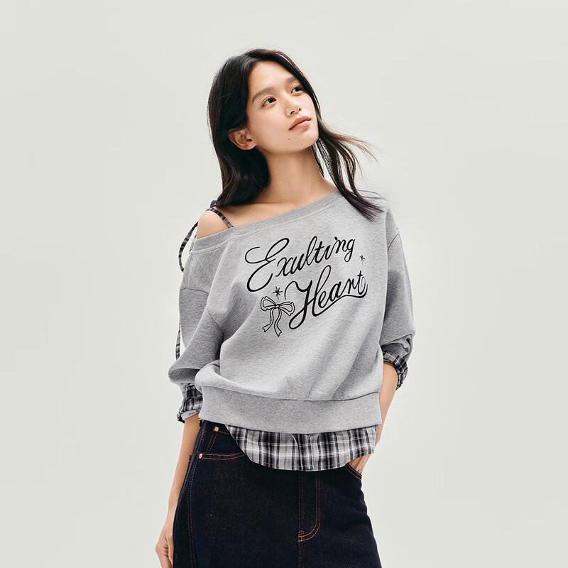 Semir Damen Faux 2-teiliges kariertes Patchwork-Sweatshirt