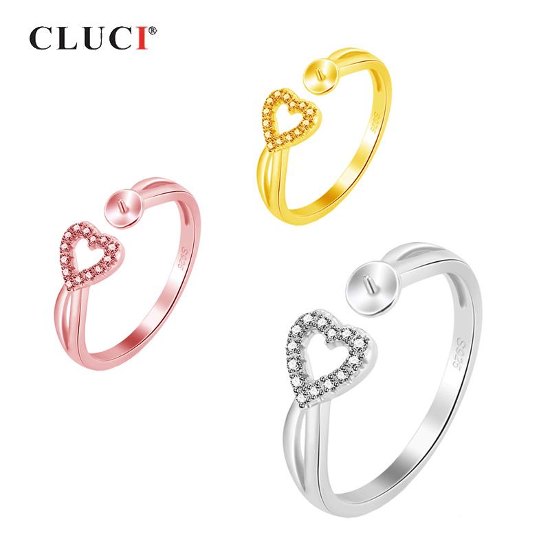 

CLUCI Silver Love Heart Women Rings Jewelry 925 Sterling Silver Pearl Ring Mounting Adjustable Rings Heart Zircon Rings SR2173SB resizable серебряный