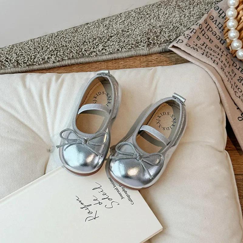 Children Little Leather Shoes for Girls Spring&Autumn New Fashion Korean Soft Bow Anti Slip Fashion Princess Single Shoes