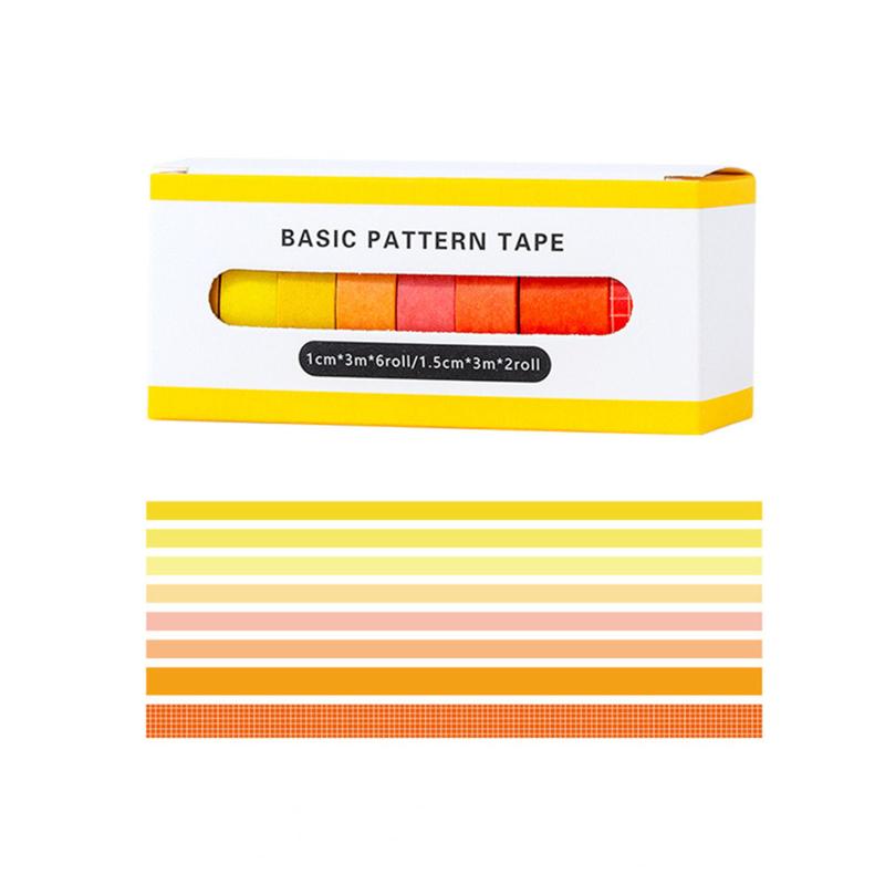 Ensemble de 8 Rouleaux de Ruban Coloré Rétro Grille Couleur Unie Multi-usage Bricolage Arts Artisanat Décoration Pour Journal