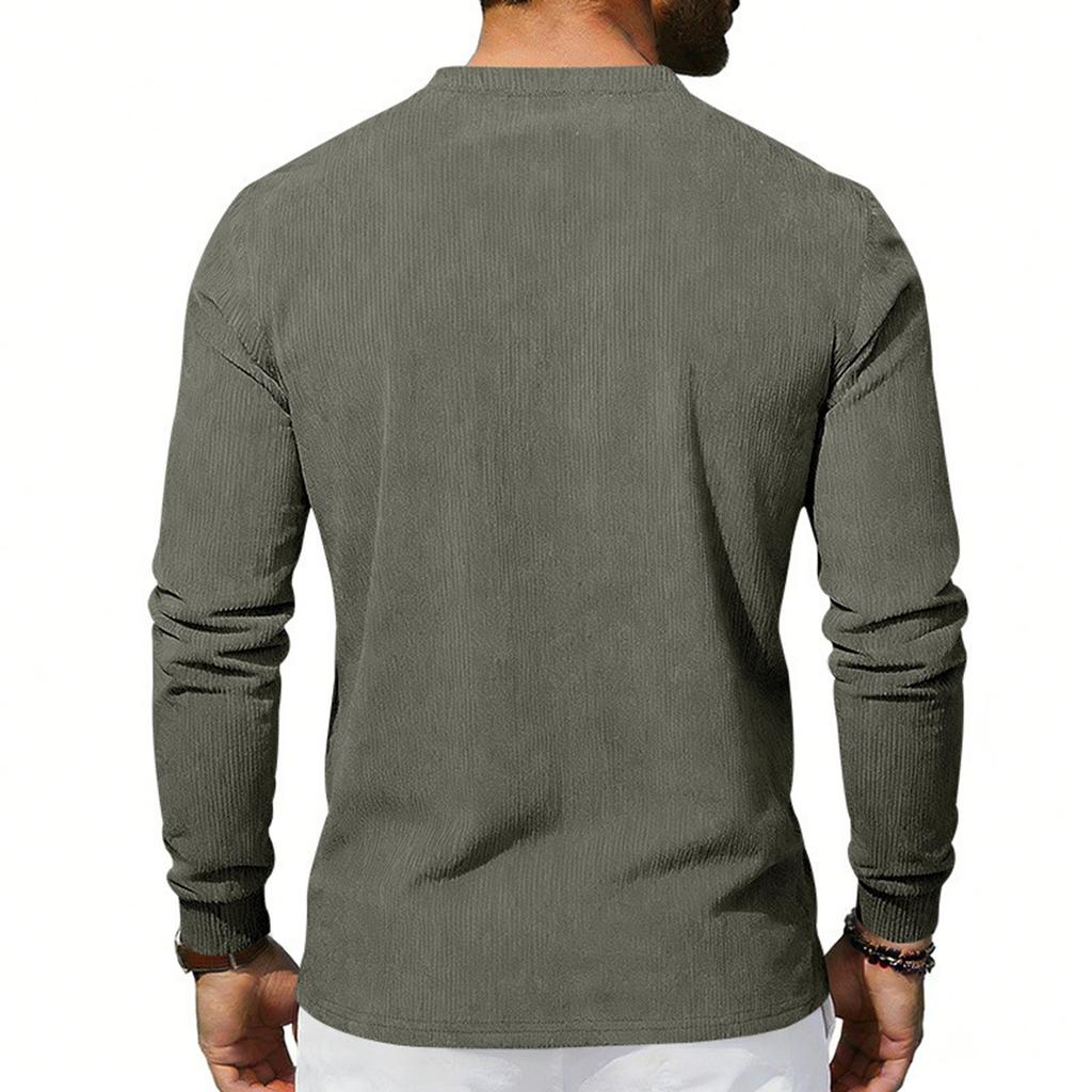 Men's Round Neck Single-Breasted Long-Sleeve Loose Casual Top