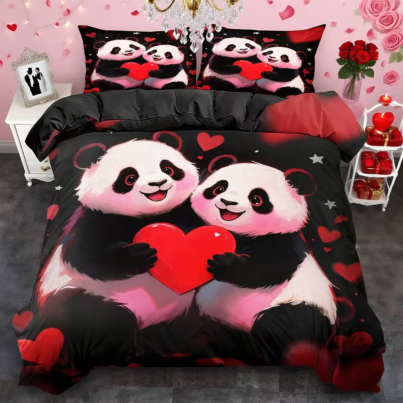 

Cute Panda Couple Bedding Set Animal Down Duvet Cover Queen King Single Duvet Cover Pillowcase 2/3pc Gift Soft Bedroom Decoration DE 100x135cm