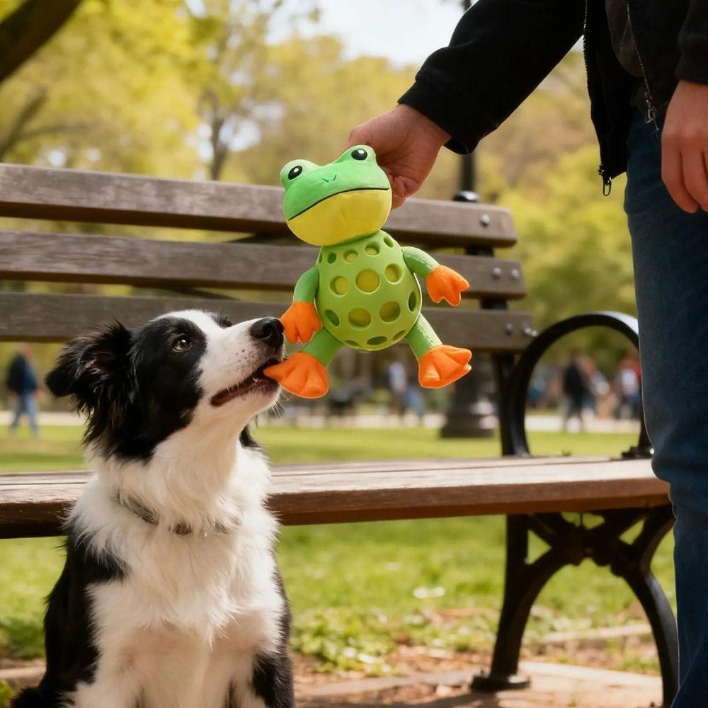 Cartoon Frog Shape Interactive Sound Toy Bite Resistant Pet Squeaky Chew Toy  Home Use