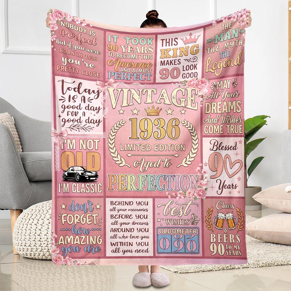 90. Geburtstag Flanelldecke - Weich und geeignet für Sofas, Betten, Büros, Reisen, alle Jahreszeiten, tolles Geschenk für Feiertage und Geburtstage.