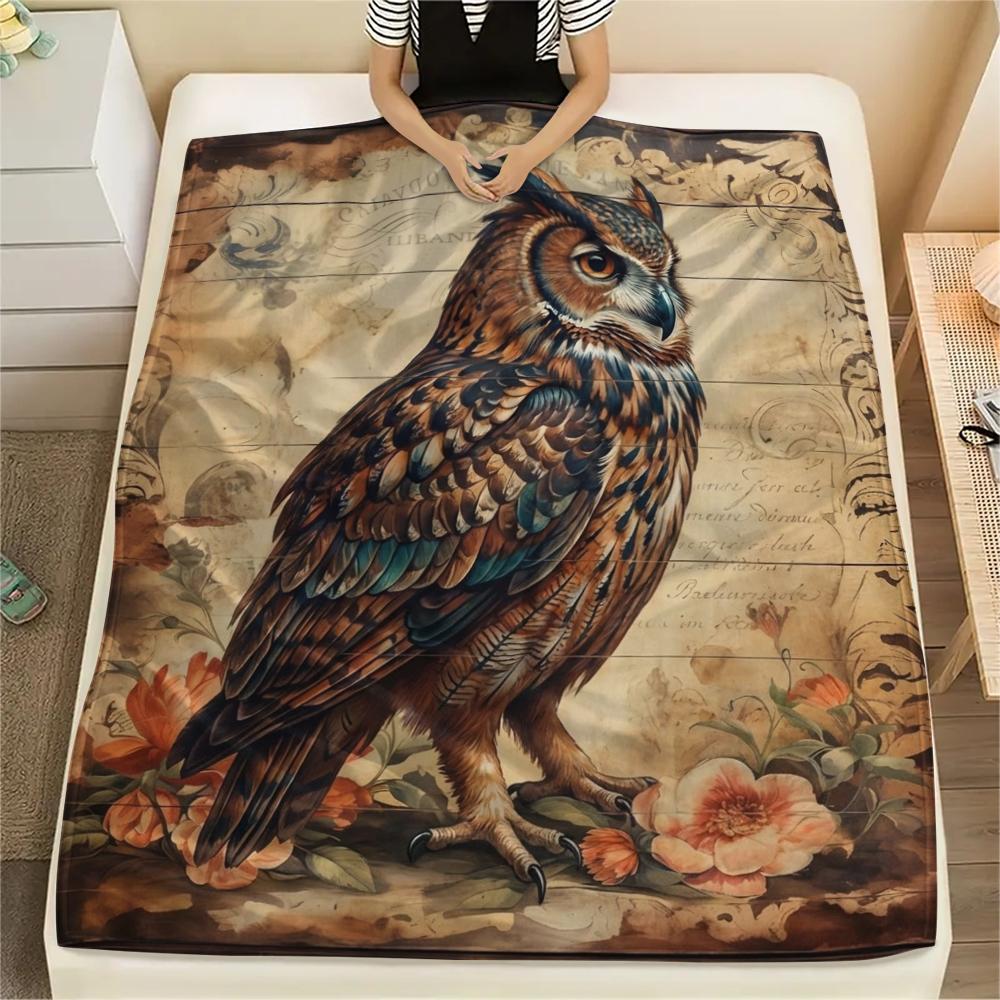 1PC Retro Floral Animal Print Flannel Blanket, High Quality All Seasons, Home Decor, Warmth and Comfort, Perfect for Christmas Gifts