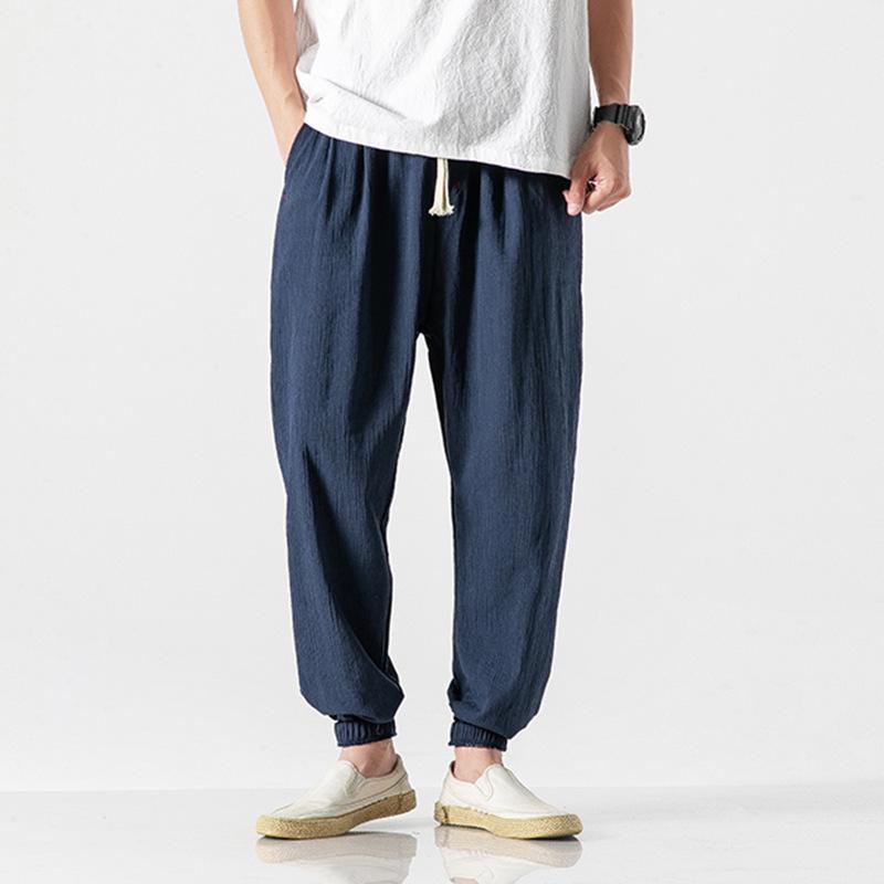 2024 Plus Size Men's Cotton Linen Harem Jogger Pants - Chinese & Japanese Style Lantern Design