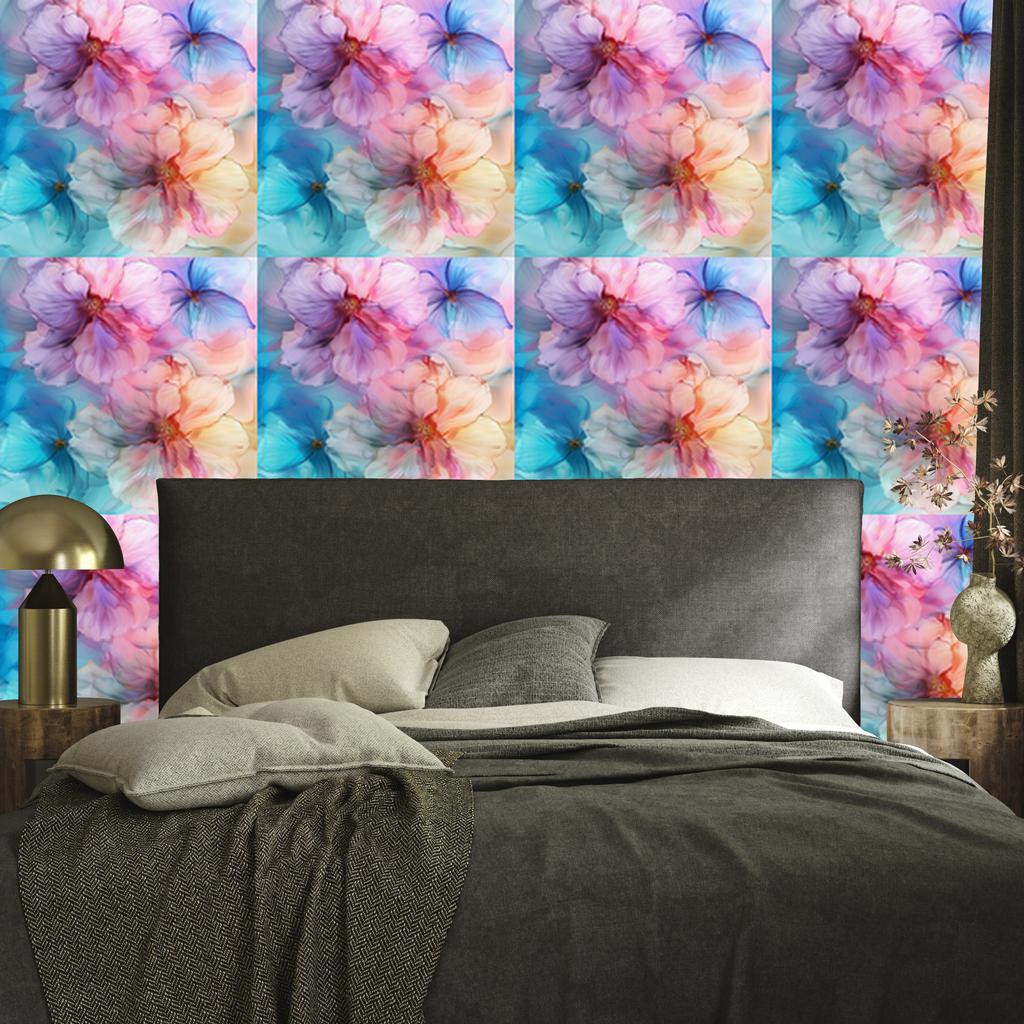 Wallpaper Ink blue, turquoise, purple and powder pink 50x1000