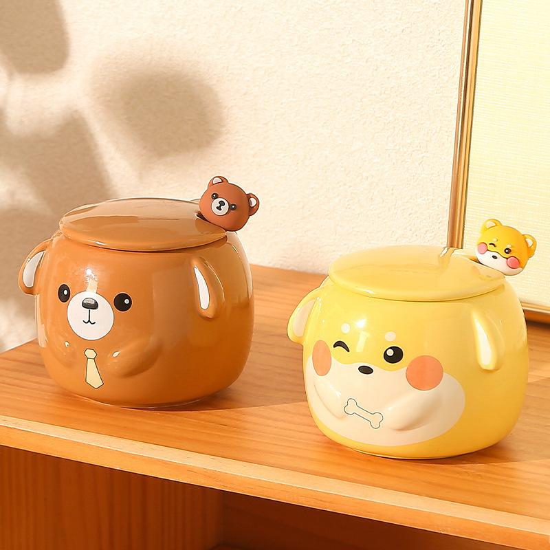 Cartoon Ceramic Mug Couple Cup Household Male and Female Cup High Looking Cute Animal Water Cup Souvenir