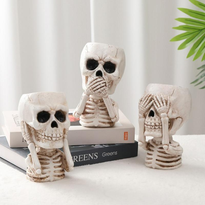 Resin Skull Head Flower Pots Home Garden Office Decor Succulent Plant Creative Halloween Tabletop Ornament Craft Decoration New