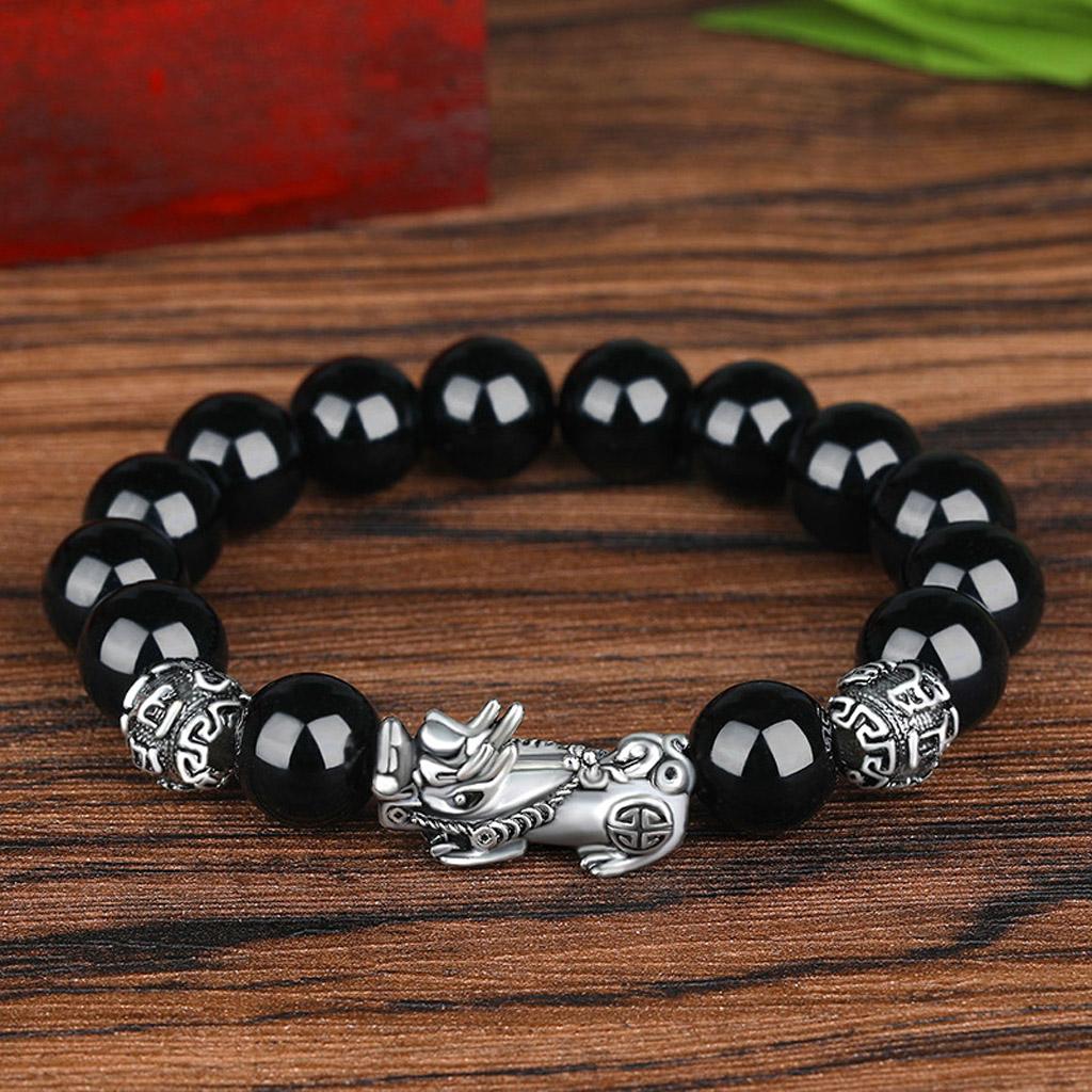 Men Six Words Pixiu Bead Bracelet Elegant Black Obsidian Stone Bracelets Chains