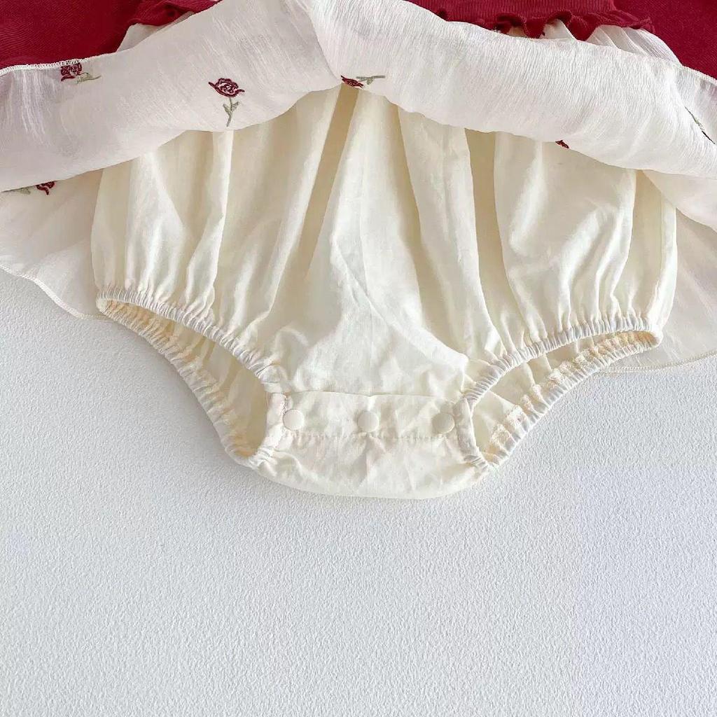 Tuta Pagliaccetto Principessa Bambina Stile Cinese - Outfit Primavera & Autunno per 100 Giorni a Un Anno
