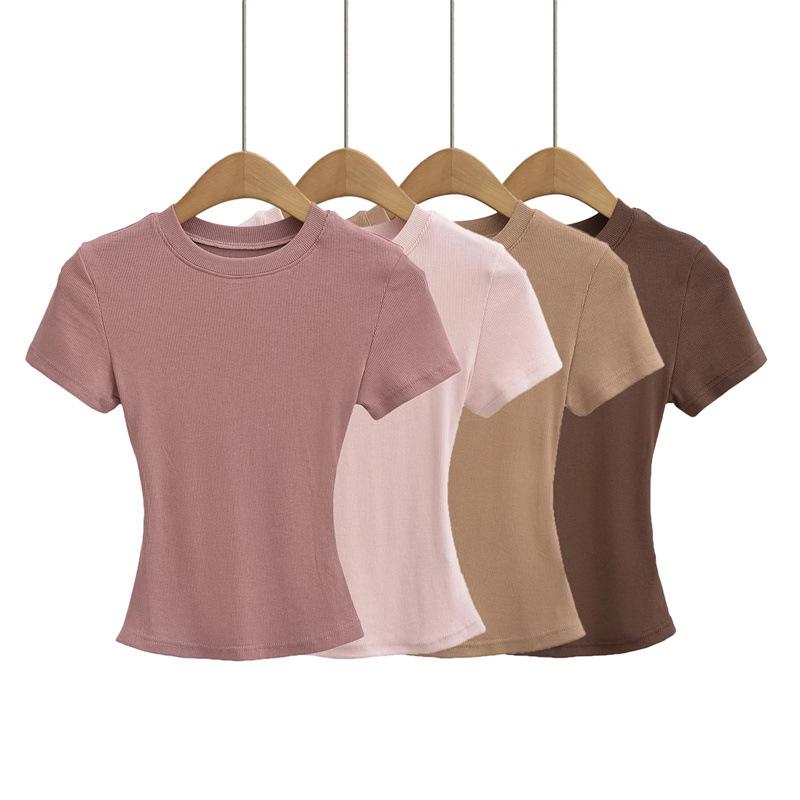 Pure Desire Women's Spicy Girl Round Neck Ribbed Summer T-Shirt