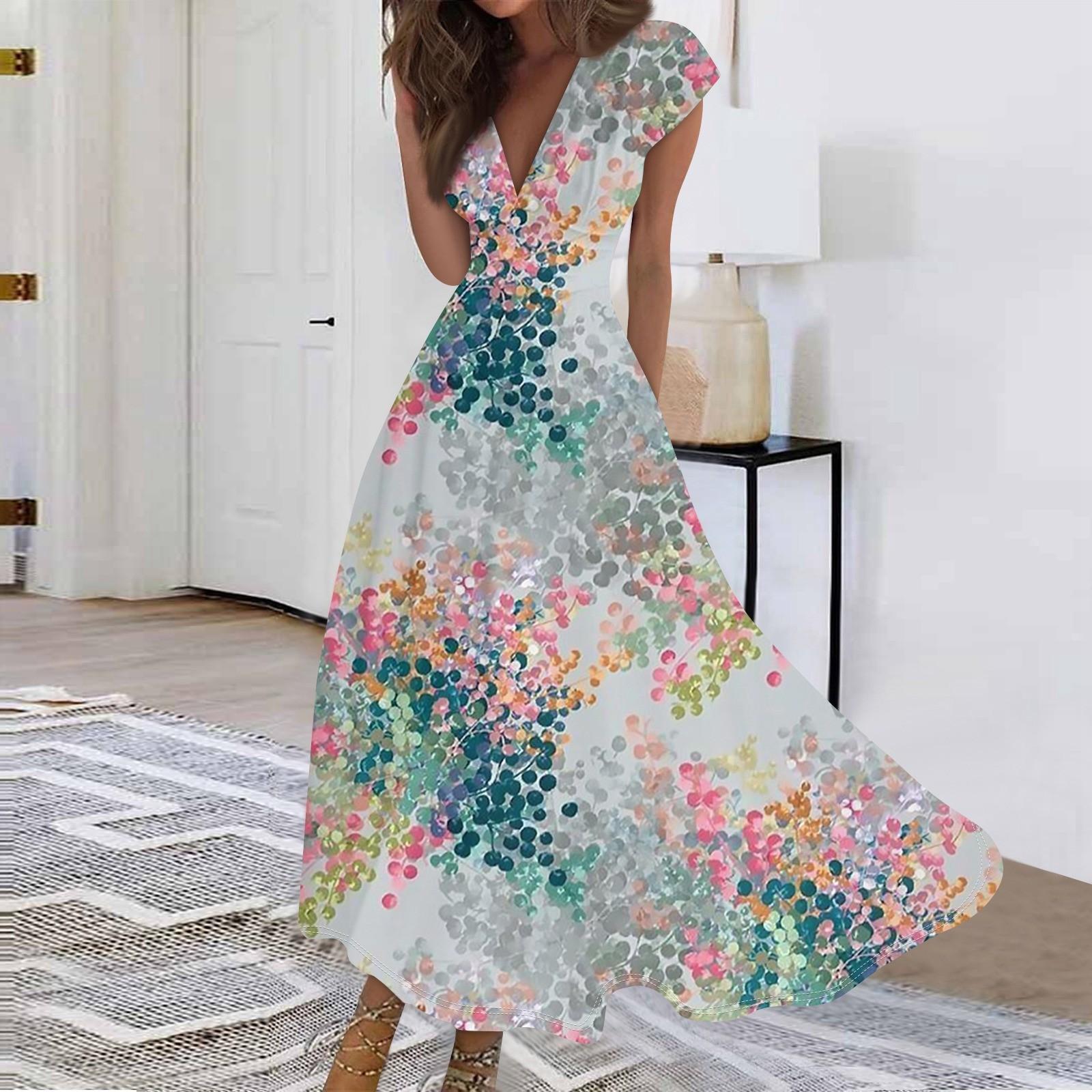 

Женское длинное повседневное платье. Летнее платье с короткими рукавами и v-образным вырезом на талии с принтом. XXXL зелёный