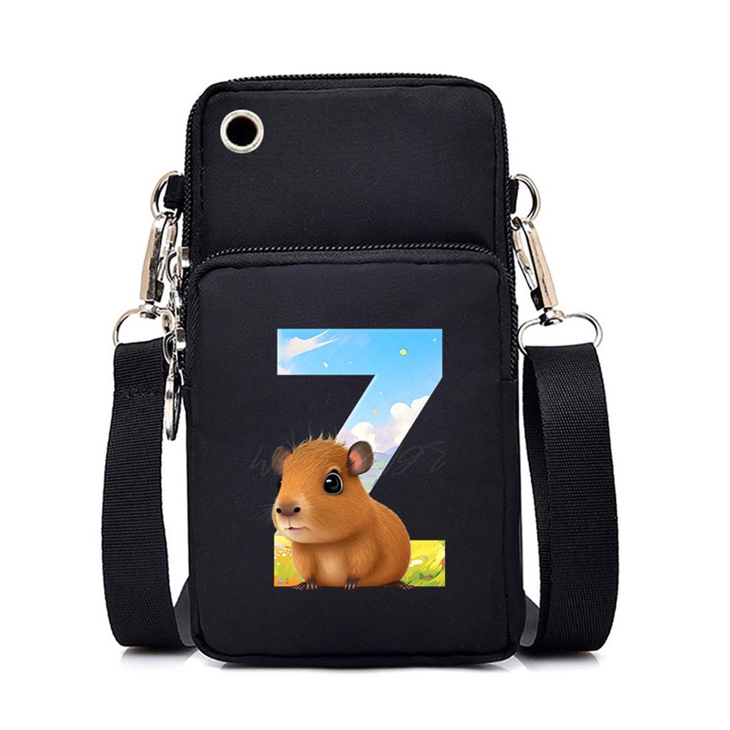 Letter Print Black Messenger Bag Casual Portable Mobile Phone Bag