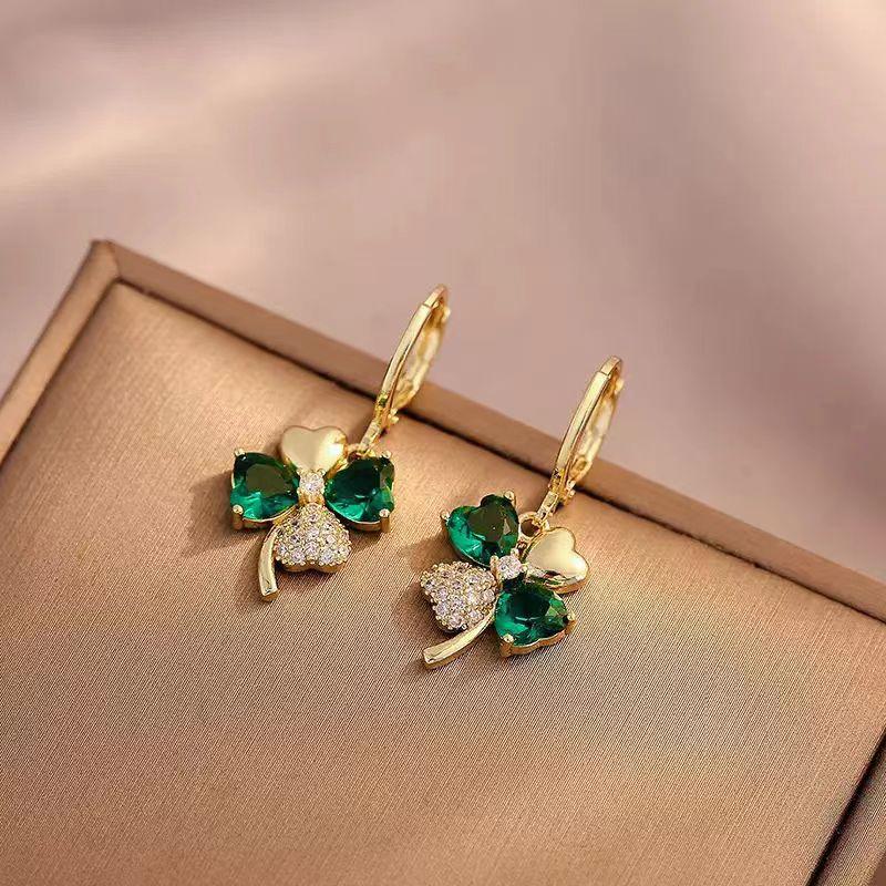 S925 Silver Pin Niche Light Green Flower Zircon Earrings for Women