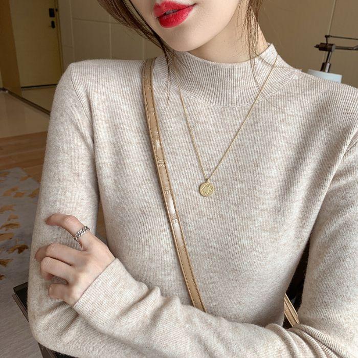 2025 Autumn Elegant Slim Fit Knitwear: Women s Versatile High Neck Sweater One Size