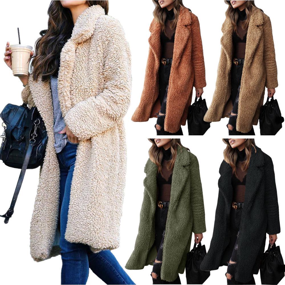 Women's Fur Coat Long Solid Color Winter Shaggy Coat