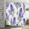 Purple Lily Shower Curtain Waterproof Home Decor Bathroom Window Decoration Floral Printed Bath Mat White Green Background Patte