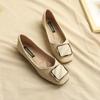 New retro square head soft-soled Doudou shoes spring metal square buckle apricot flat-soled single shoes
