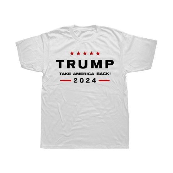 Summer T-shirt 2024 Trump President Election Letter Print Individual Round Neck Short Sleeves Loose Soft Breathable Campaign Top