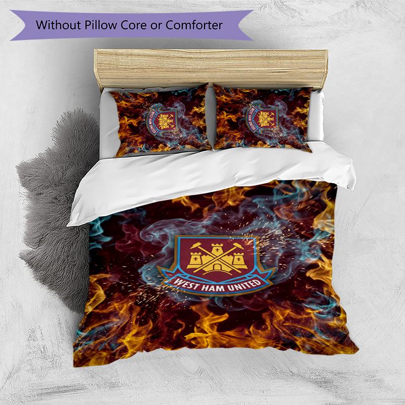 Set Lenzuola Stampato West Ham United Football 3 Pezzi, Comodo Set Copripiumino per Camera da Letto Amico della Pelle