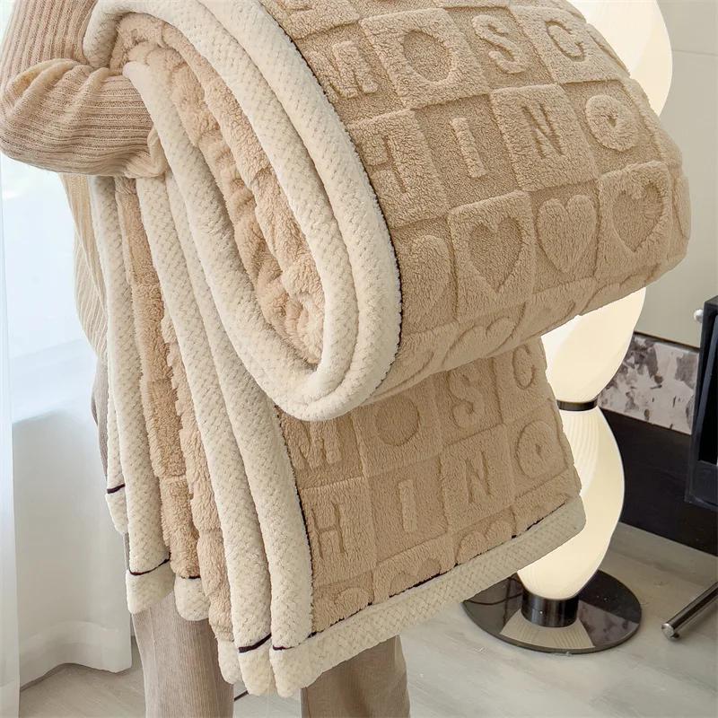 Knitted Heart Pattern Warm Throw Blankets Winter Soft Comfortable Double Sided Plush Thick Coral Velvet Blanket For Bed Safa
