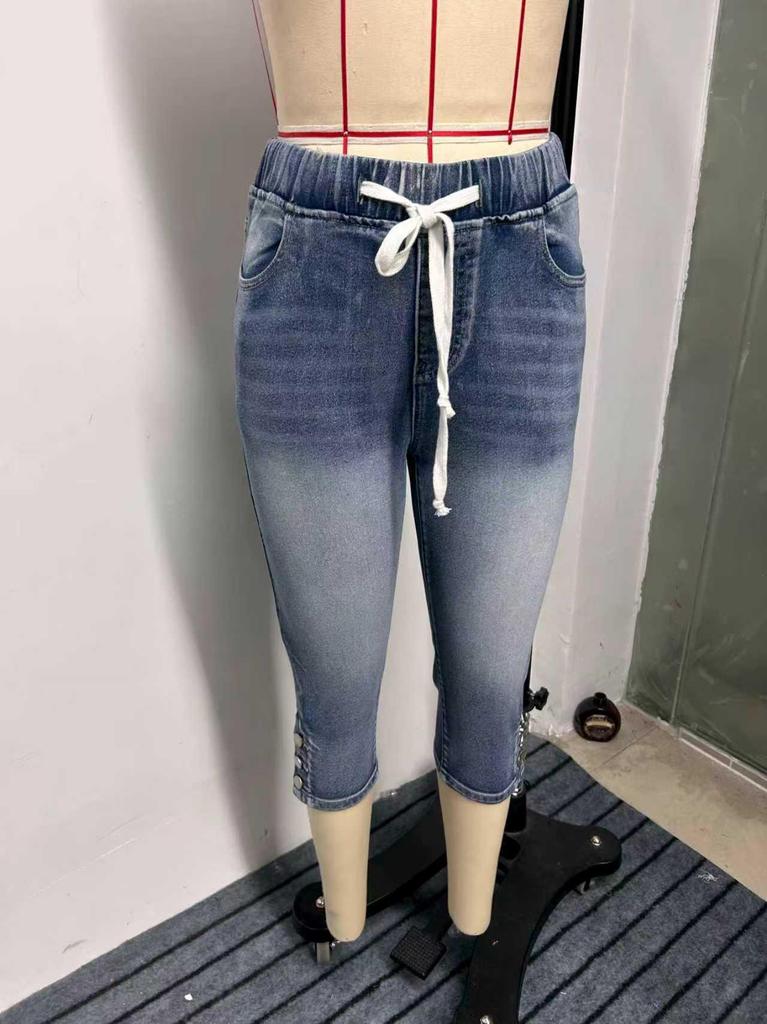 Pantaloni di jeans corti elasticizzati da donna europei e americani con elastico in vita e coulisse