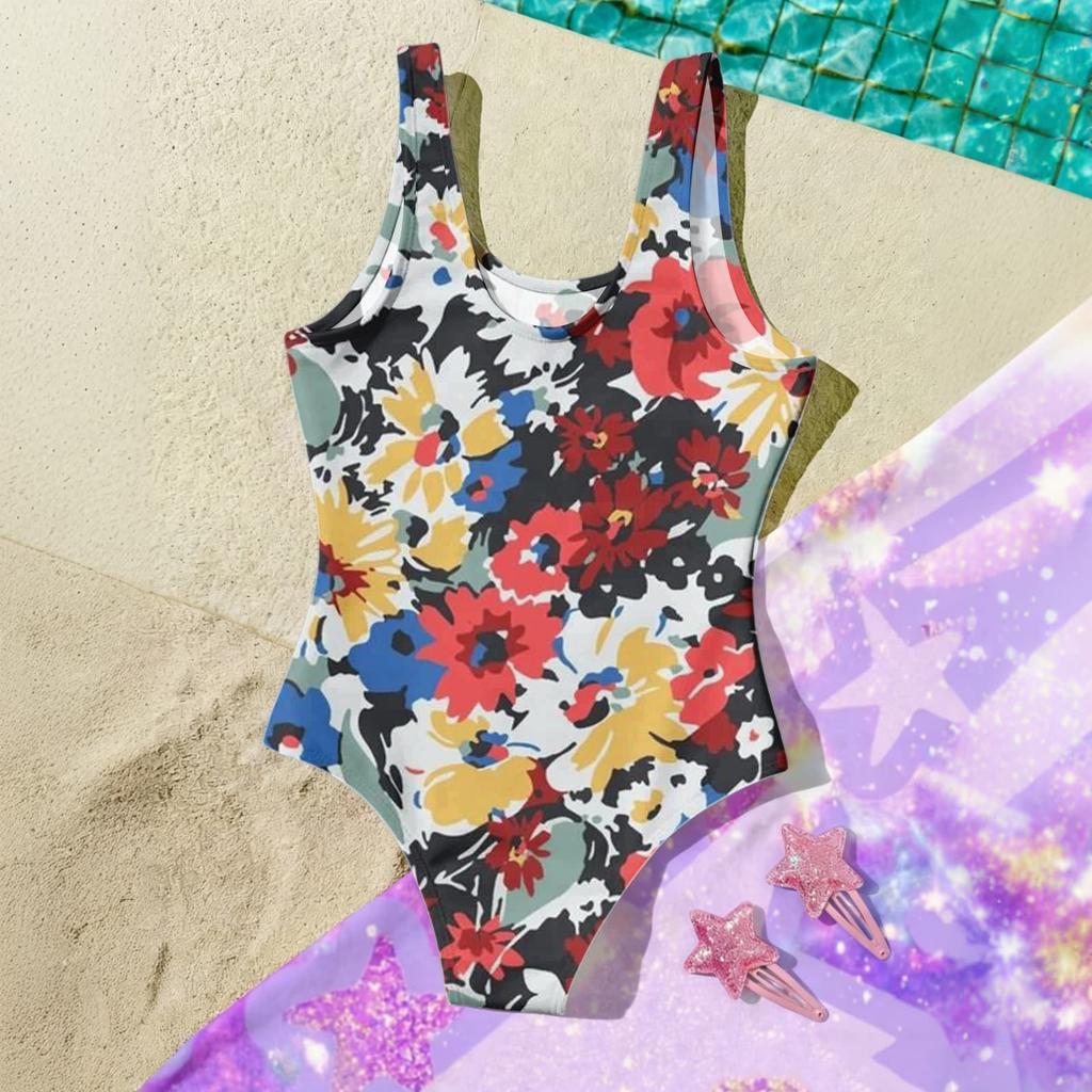 Girls Floral Print One Piece Swimsuit Kids Summer Casual Beachwear Swimwear for Children Lightweight Comfortable Fit