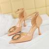 Fashion Fashionable Pointed-Toe High Heels Shallow Mouth Patent Leather Shiny One-Strip Sandals Hollow Metal Temperament Women's Shoes