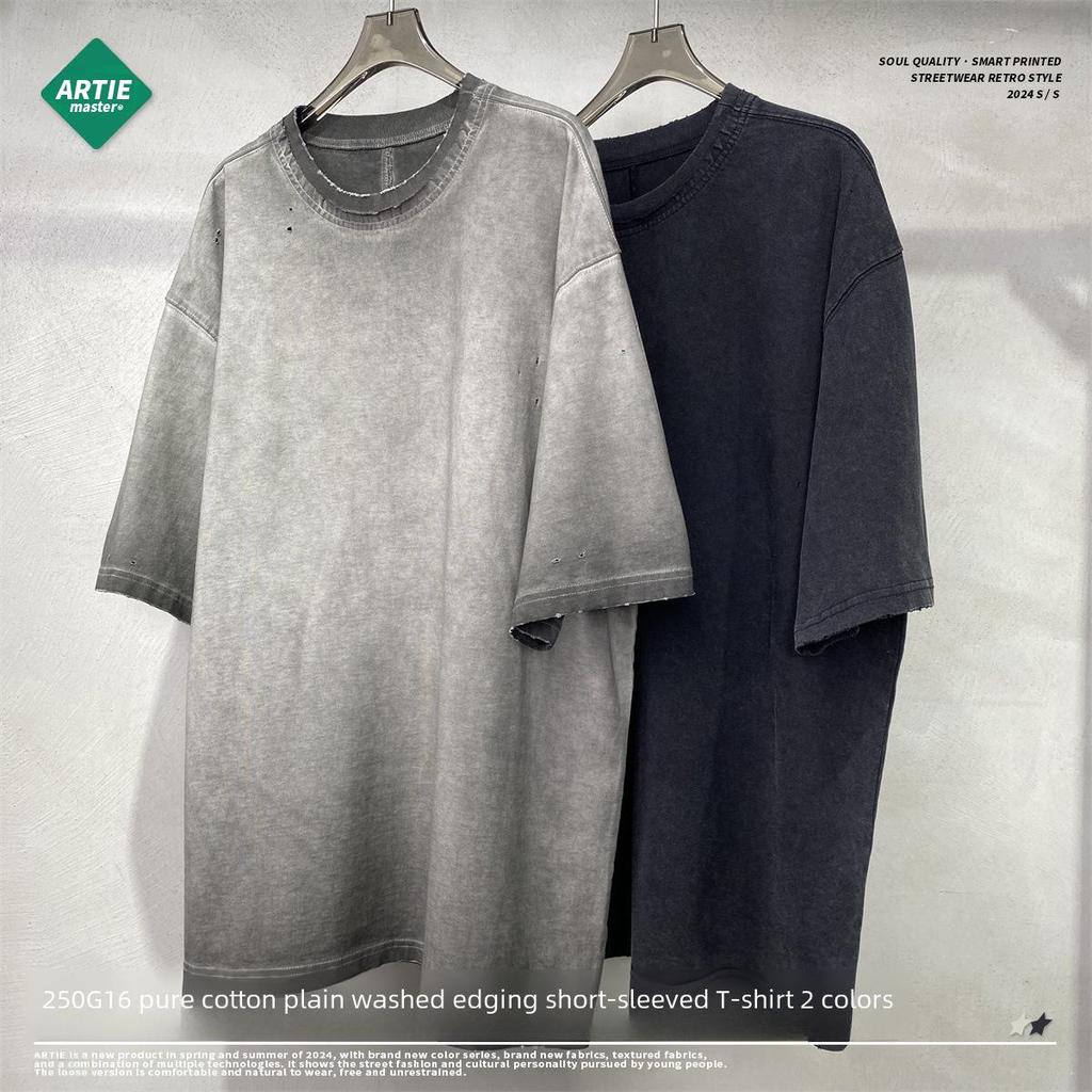 2025 Frühling/Sommer Retro Herren T-Shirt: Farbecht, Used-Look, Locker gewaschener Stil