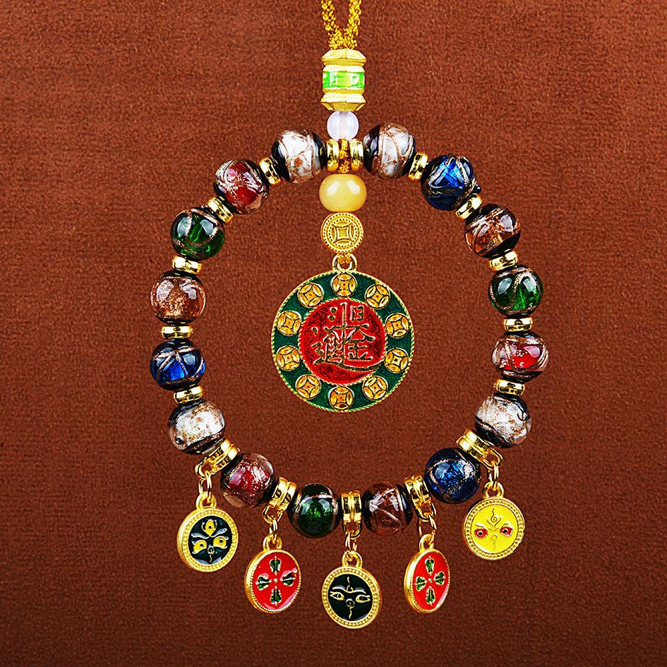 2026 Yellow Jambhala Tibetan-Style Glazed Abacus Car Ornament - Wealth God Decoration