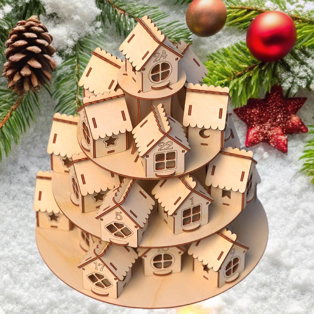 Dřevěný vánoční adventní kalendář dům s 24 domečky Odpočet do Vánoc DIY Kraftový dárek pro děti Rodinu Domácí dekorace