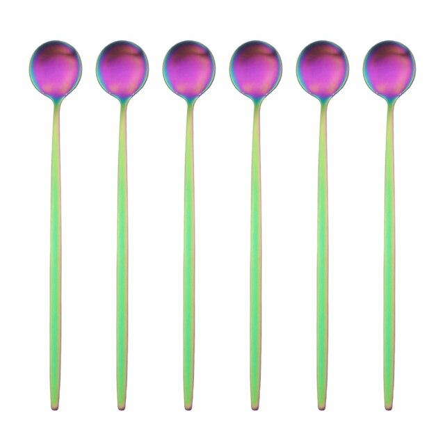 6Pcs/Set Black Long Handle Cutlery Matte Stainless Steel Spoons Polished Stirring Drink Ice Cream Dessert Tea Spoons Dinnerware
