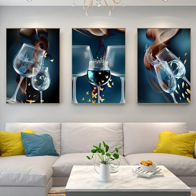 Abstrakcyjny kieliszek do wina Wall Art wydruki na płótnie luksusowy Design jadalnia plakaty malarstwo do salonu dekoracje ścienne do domu