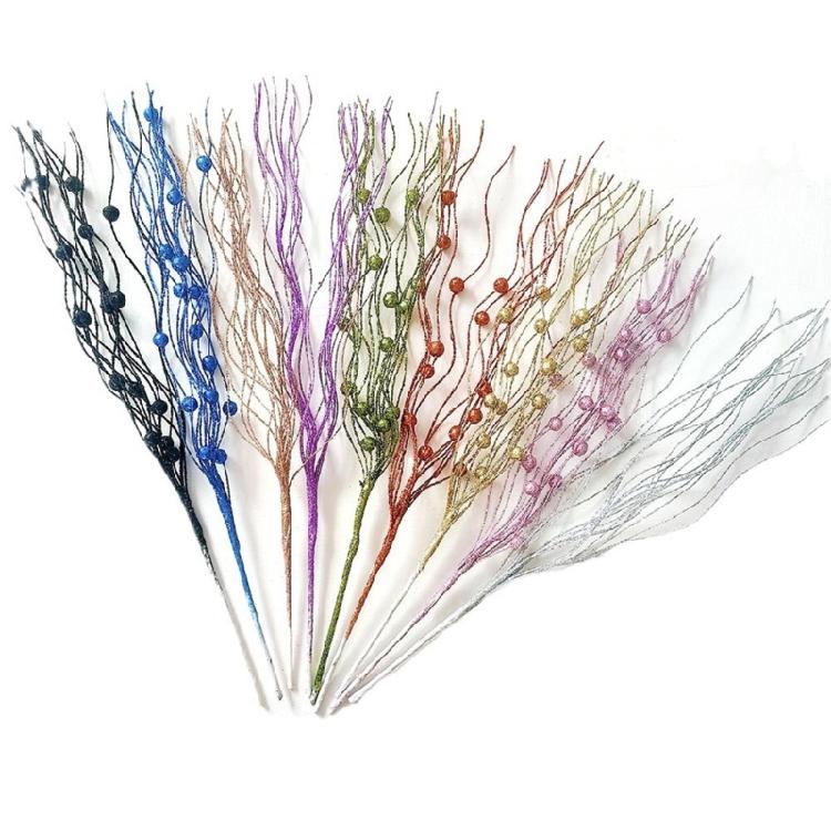 10pcs Textured Plastic Stems Glittering Christmas Picks Artficial Flower Leave Spring Festival Decoration