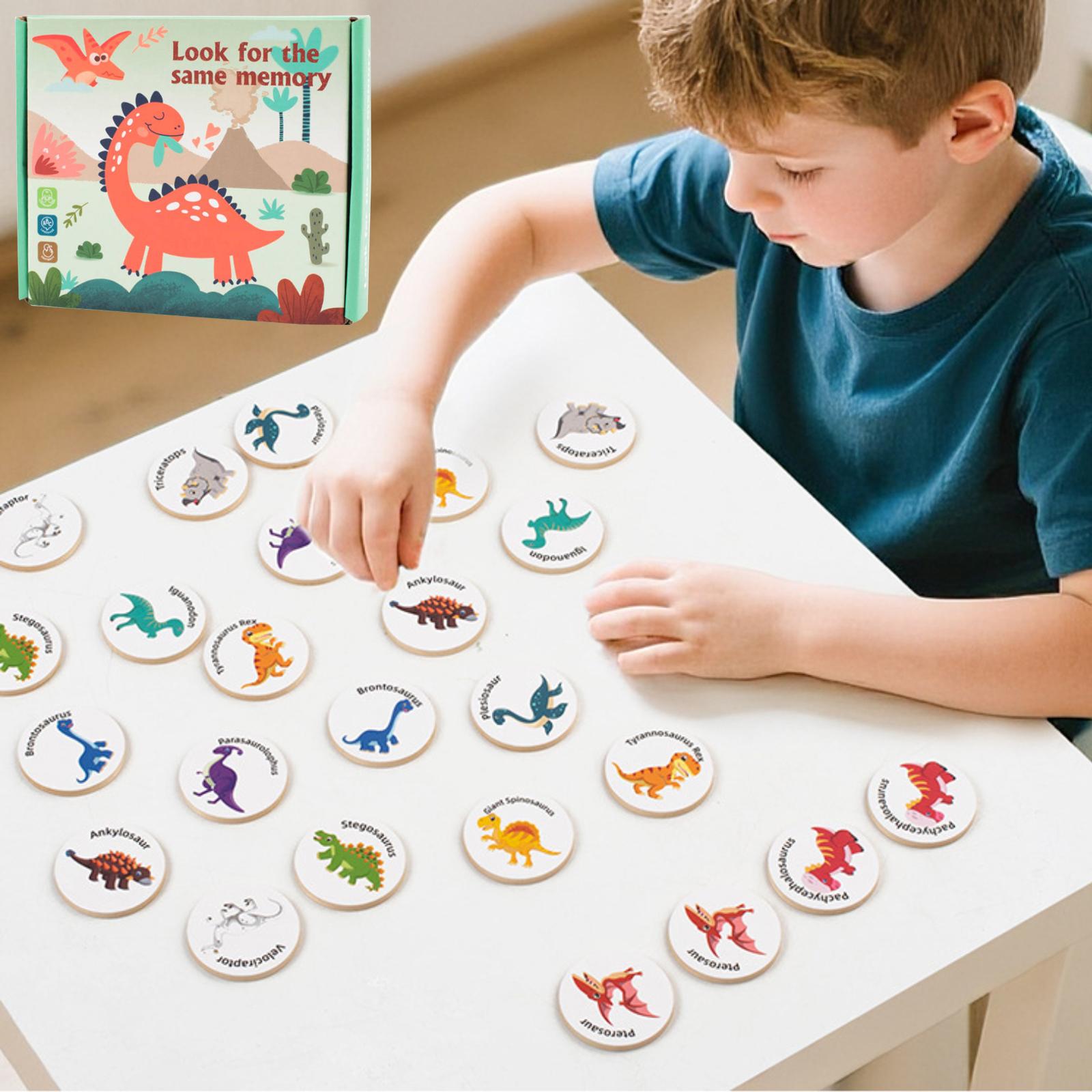 

Wooden Dinosaur Memory Matching Game, Educational Animal Theme Matching Board Game With Wooden Round Board, Educational Toy Set For Kids Ages 3+ One Size