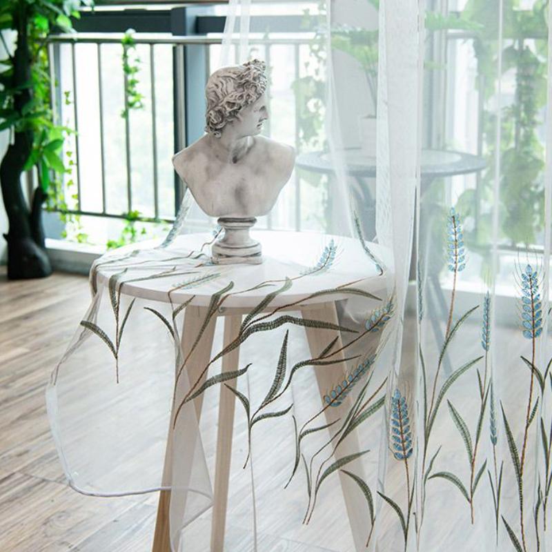 Cortinas de tule bordadas modernas com espigas de trigo para sala de estar, quarto, janela, cortina transparente, cortina, voile, decoração de cozinha personalizada