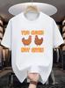 Unisex O Neck Tee Two Cartoon Chicken Funny Text Print Cotton Short Sleeve Loose Summer Breathable Daily Casual Basic Wear Top