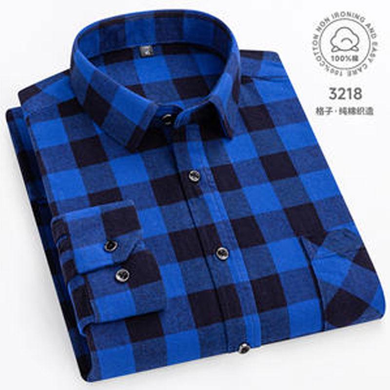 10XL 11XL 100% cotton Autumn Winter Fat men's shirt Long sleeve high quality wool fashion plaid casual non-ironing