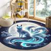 Mystical Nine-Tailed Fox in Moonlight Round Rug – Anti-Slip Crystal Velvet Carpet with Enchanting Blue & Turquoise Design, Perfe