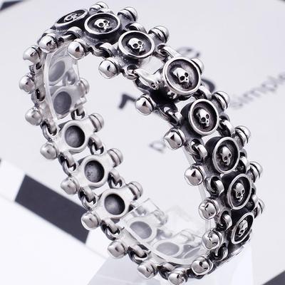 Punk Rocker Skull Bracelet For Men Quality 316L Stainless Steel Massive Jewellery Gothic 26MM Wide Mens Skeleton Bracelets