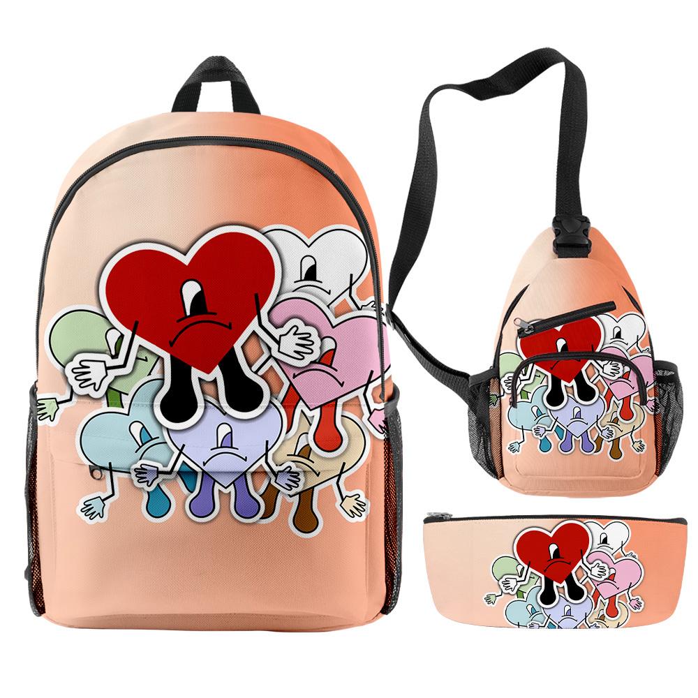 Hip Hop Popular Funny Bad Bunny 3D Print 3pcs/Set Pupil School Bags Travel Laptop Backpack Chest Bag Pencil Case