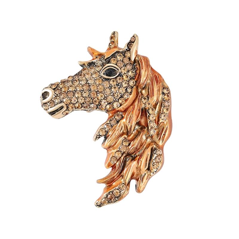 Horse Head Brooch with Sparkling Crystals Rhinestones Animal Shaped Lapel Pin Hat Bag Suit Dress Accessories