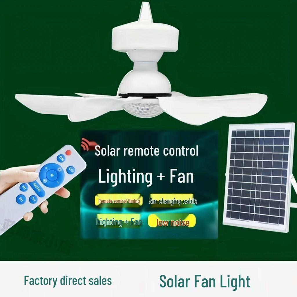 Outdoor Solar-Powered Ceiling Fan with Remote Control and LED Light