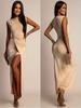 Elegante vestido liso sin mangas para mujer cinturón kink abertura alta cadera ajustada vestido tipo wrap vestido para fiesta de cena vestido vestido