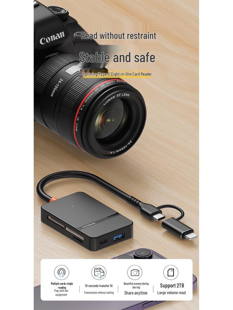 8-in-1 Lightning/Type-C Multifunction Dock & Card Reader for Mobile Phones