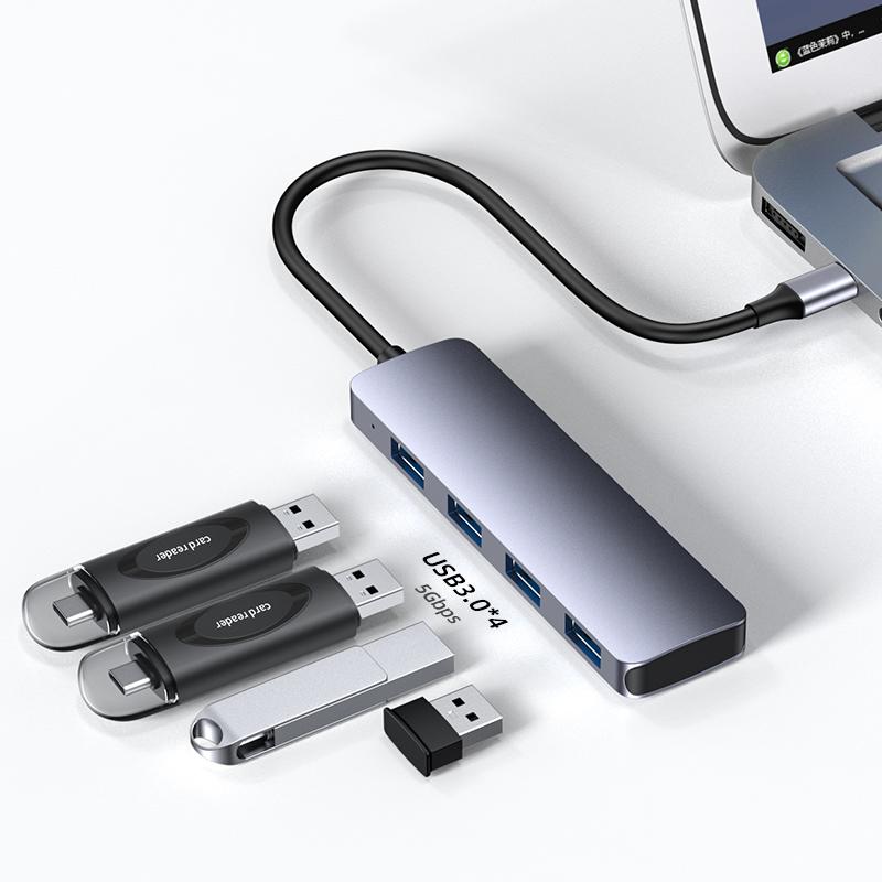 Aluminum Alloy 4 In 1 Type C USB Hub Adapter Usb 3.0*4 Port Usb Adapter